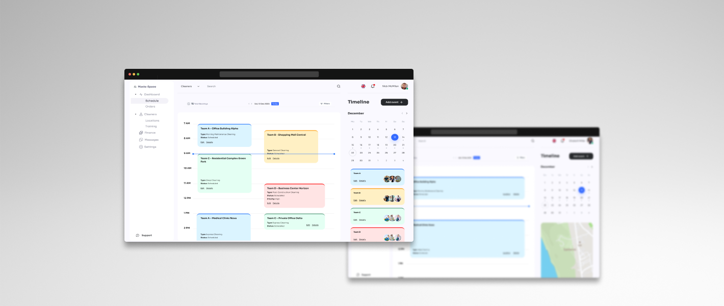 Workforce scheduling dashboard showing task timelines, shift planning, and team assignments in a digital operations platform